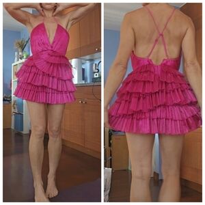 Alice McCall Look At Me Shiny Fuschia Tiered Party Dress 4